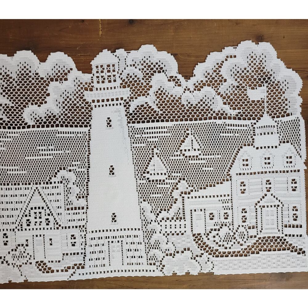 Christmas Wreath Lighthouse Placemats‎ 19"X14" Machine Made Crochet Lace Table